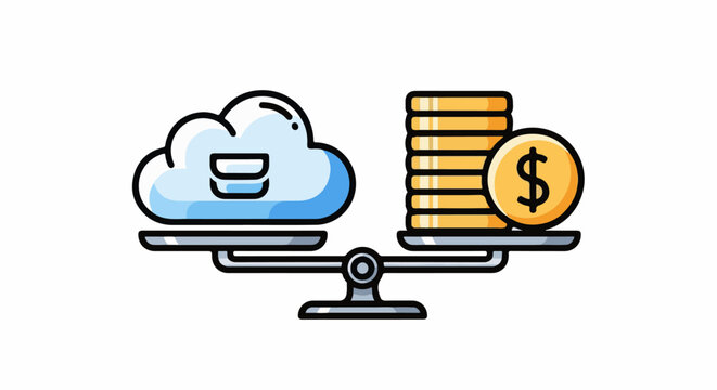 A balanced scale with a cloud on one side and coins on the other