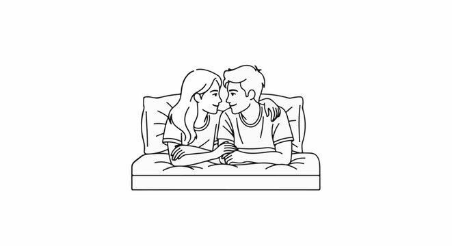 A couple embraces while lying down together, looking affectionately at each other
