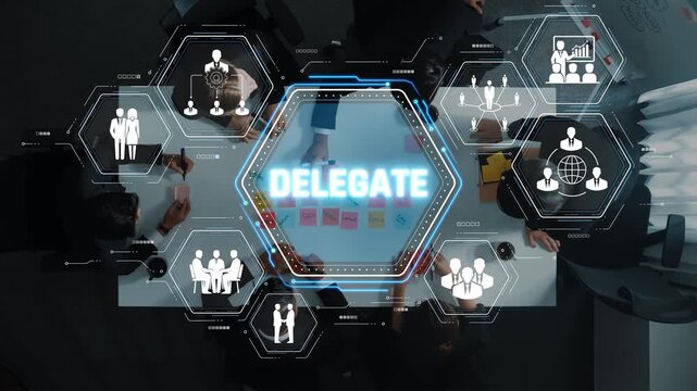 Team Collaboration with Digital Interface Showing Delegate Concept in Modern Workspace for Business and Management Sigmoid