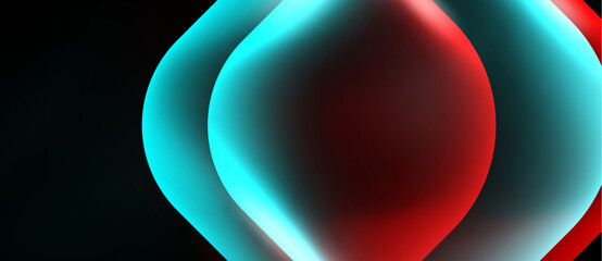 Fototapeta na wymiar Abstract spheres overlap, creating vibrant color gradients. Teal, red, white blend seamlessly against dark background. Smooth, glowing effect present.