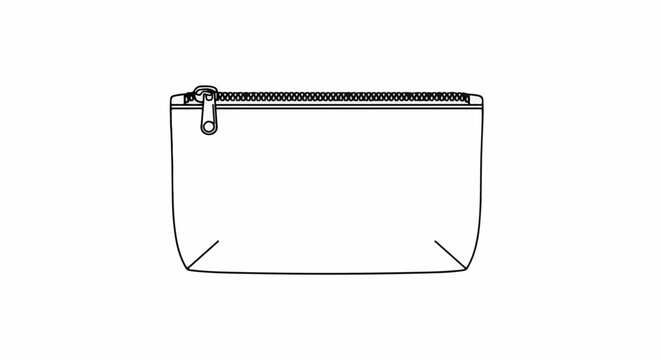 A simple line drawing of a small zippered bag on a white background