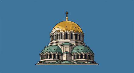 Obraz premium A detailed pixel art illustration of a grand cathedral with multiple domes against a blue sky