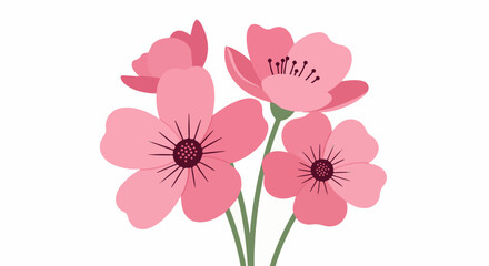 Obraz premium A minimalist illustration of four delicate pink flowers with dark centers and green stems