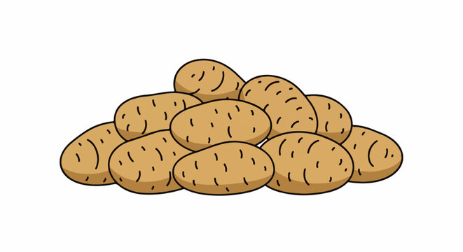 A pile of cartoon potatoes, some with smiley faces
