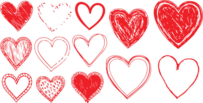 Heart Doodle Icon Set. Heart doodle icon set with love romance valentine hand drawn sketch symbols collection in vector