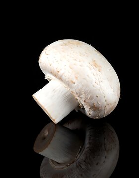 Fresh white mushroom on black background.