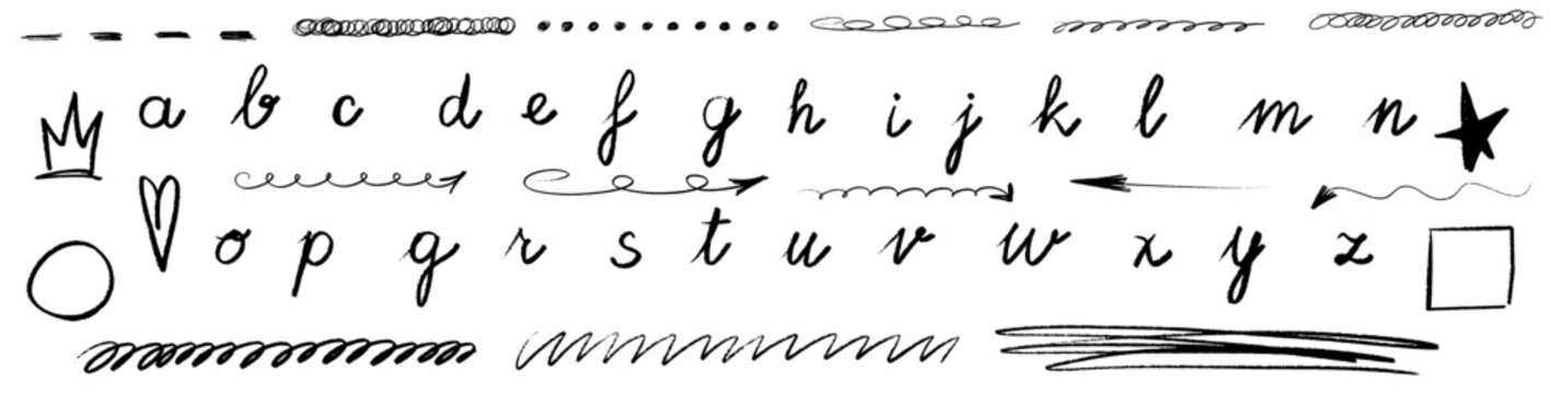 Chalk texture and crayon stroke form a rough line with graphic effect; highlight and arrow gently repeat