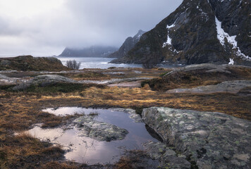 Obraz premium Stunning Lofoten Landscapes Showcasing Serene Waters and Dramatic Mountains, Norway