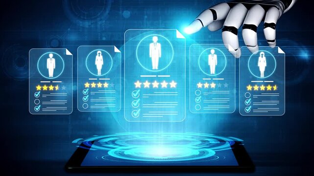 Advanced Artificial Intelligence Evaluating Digital Profiles and Best Ratings on a Tablet Screen in a Futuristic Context Sigmoid