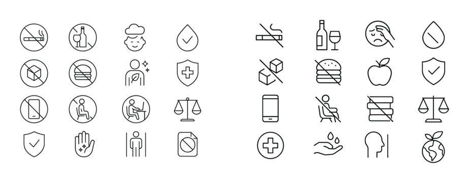 Health and safety symbols with prohibition and medical icons