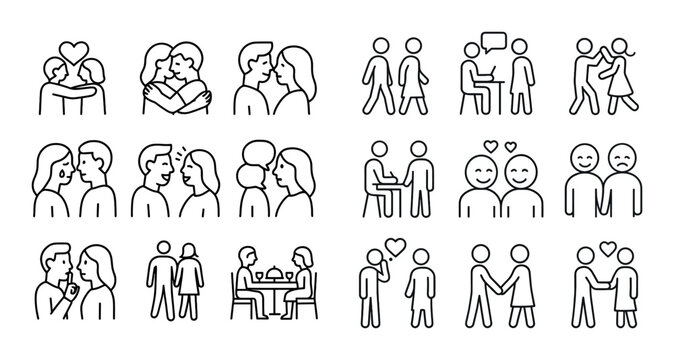 Couples and people interacting in icon grid
