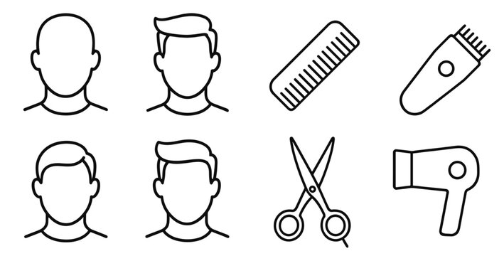 Male haircut icons with comb scissors and clippers