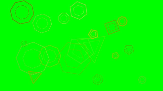 Abstract green background with scattered orange geometric outlines, forming a modern and dynamic pattern perfect for digital design, web elements, and contemporary creative projects