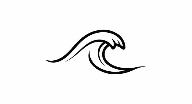A stylized black line drawing of a cresting wave