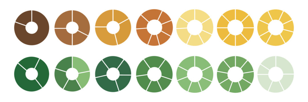 Circle section infographic icons featuring pie charts, equal parts, and colorful arrow designs.