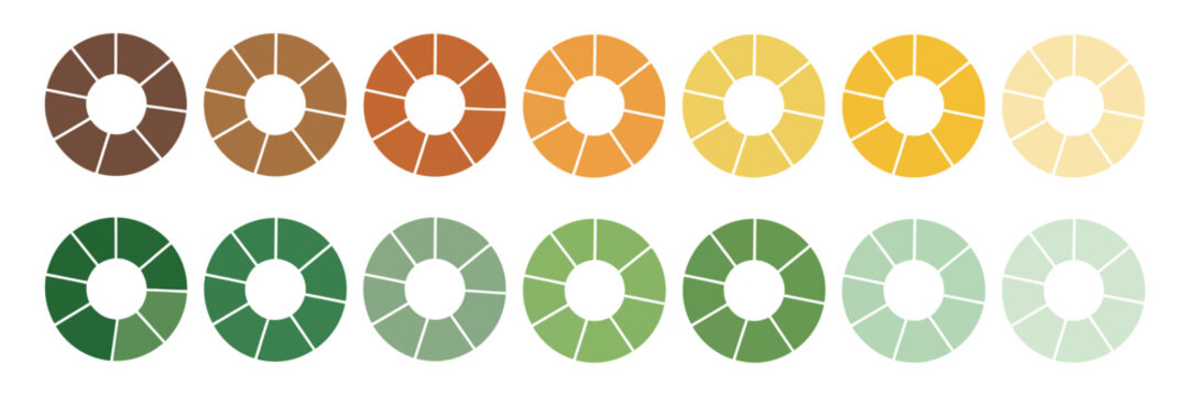 Circle section graph, infographic round shapes with pie chart segments and colorful arrows.