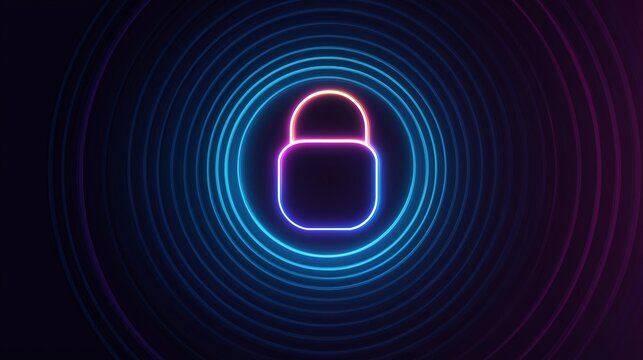 Neon Lock in Concentric Circles Cyber Security System
