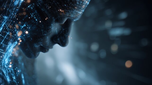 Human Tagged with Digital Data Labels in Futuristic Space, Concept of Identity, Surveillance and Data Classification in Advanced Technology Environment, Sci-Fi Minimal Concept Art