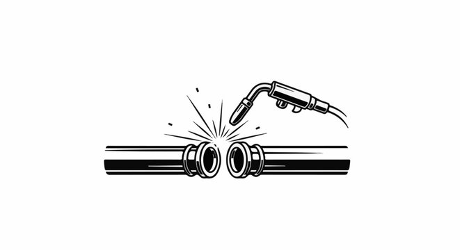 A welding torch joins two sections of pipe with bright sparks flying