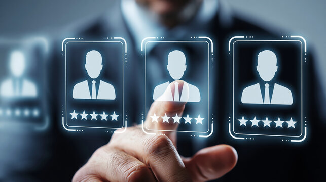 Businessman profile selection interface recruitment human resource candidate choice digital rating concept career decision