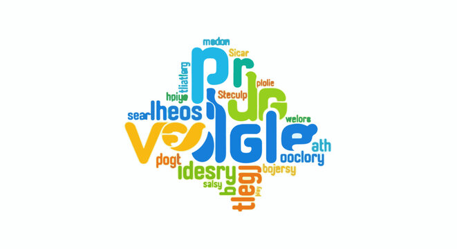 Abstract word cloud with vibrant, multicolored text creating a dynamic and playful composition