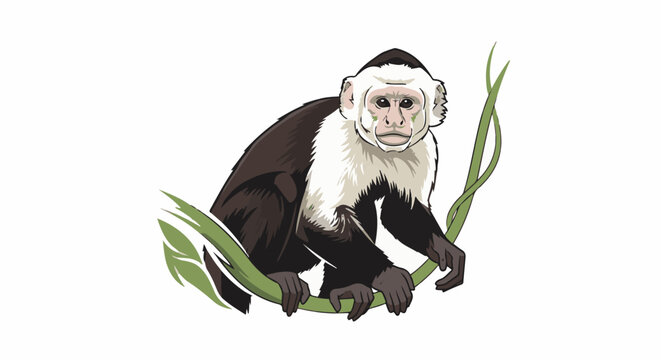 Adorable capuchin monkey perched on a green vine