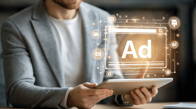 Online marketing digital advertising promotional campaign internet ad web banner business strategy social media tablet screen Online marketing