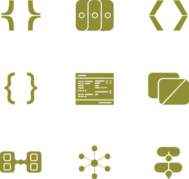 Programming Icon Set &ndash; Code, API, Database, UI Components and Software Development Vector Pack , Developer and Coding Icon Pack &ndash; API, Database, Code UI and Software System Vector Illustration Set