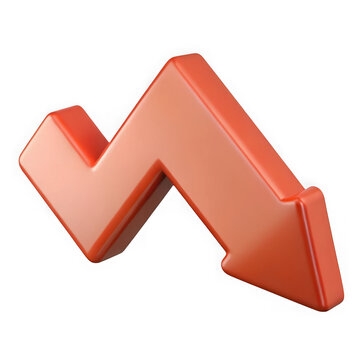 A 3d red arrow pointing downwards isolated on transparent background