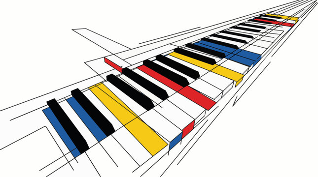 Colorful Abstract Piano Keyboard Perspective on White.