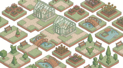Fototapeta premium Botanical Garden Isometric Map Builder Kit