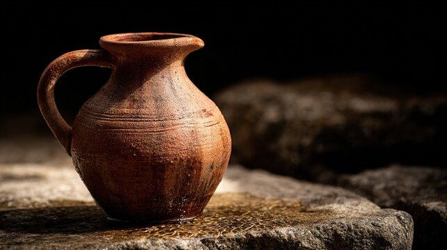 unglazed. Unglazed terracotta jug on stone, water seeping and darkening its base. bar promotions, beverage menus, designed for product packaging and bar promotions, used by fitness trainers.