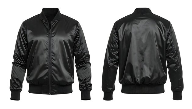 Black leather bomber jacket front back.