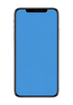 Modern smartphone with solid blue screen mockup