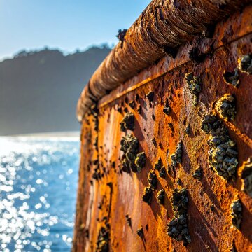 Rusty Shipwreck Detail - Coastal Decay and Marine Life.