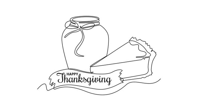 Honey and pie thanksgiving day. Thanksgiving concept. Single line draw design. Full length animation illustration. High quality 4k footage