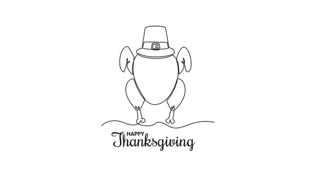 roasted turkey. Thanksgiving concept. Single line draw design. Full length animation illustration. High quality 4k footage