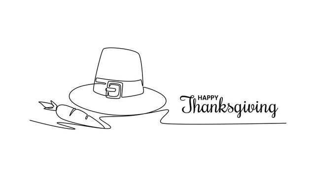 thanksgiving hat. Thanksgiving concept. Single line draw design. Full length animation illustration. High quality 4k footage