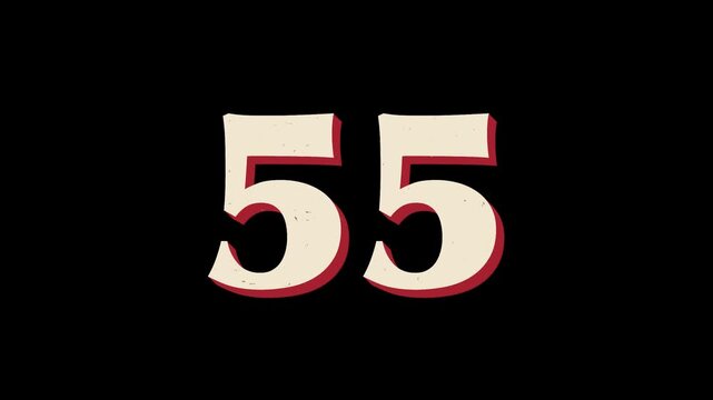 60-second vintage print-inspired countdown on black background with cream numbers, muted red offset shadow, subtle bouncing motion, and flickering grain texture.