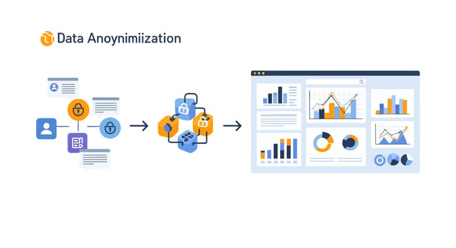 Abstract representation of data anonymization workflow for enhanced privacy and security in digital systems