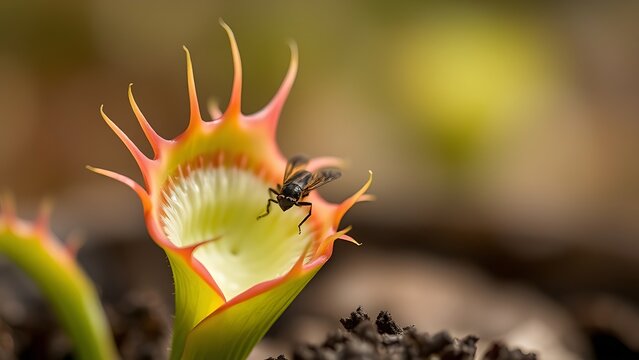Venus flytrap capturing insect in close view with natural light focus.
