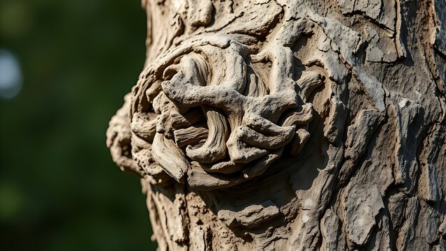 Close-up of a gnarled tree burl on bark with intricate natural textures.