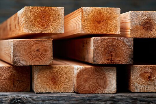 Stacked timber beams showing end grain and wood texture