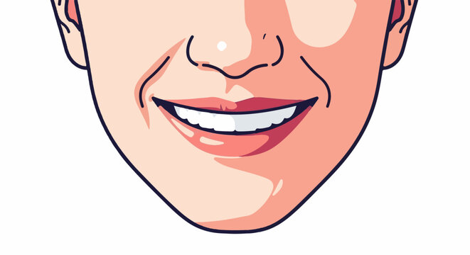Close up of a person's smiling mouth and nose, rendered in a cartoonish style