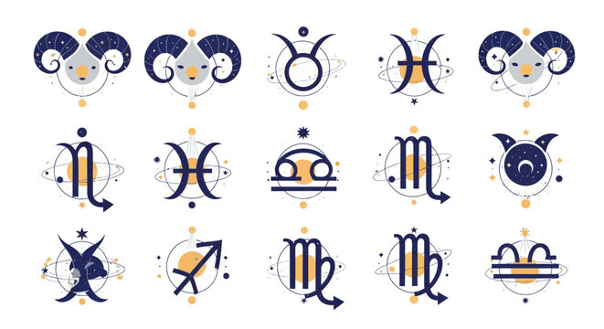 Zodiac Signs Astrology Symbols Collection - Horoscope Constellations Icons
