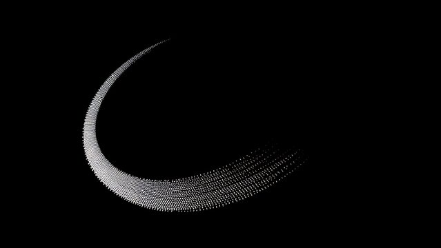 Sleek glowing white parabolic trajectory of dots on black background.