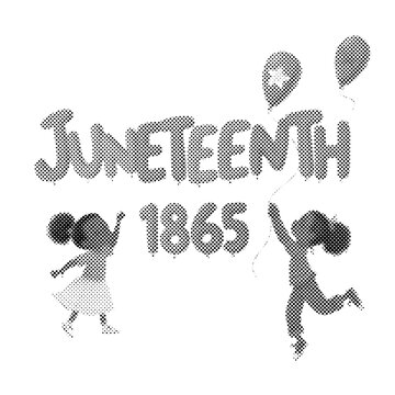 Juneteenth 1865 typography design with silhouettes of happy children and balloons isolated on transparent background