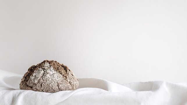 uncut. Uncut loaf of bread resting on a white linen tablecloth. menu design, packaging mockups, designed for culinary blogs and recipe cards for restaurants, simplifies recipe learning.