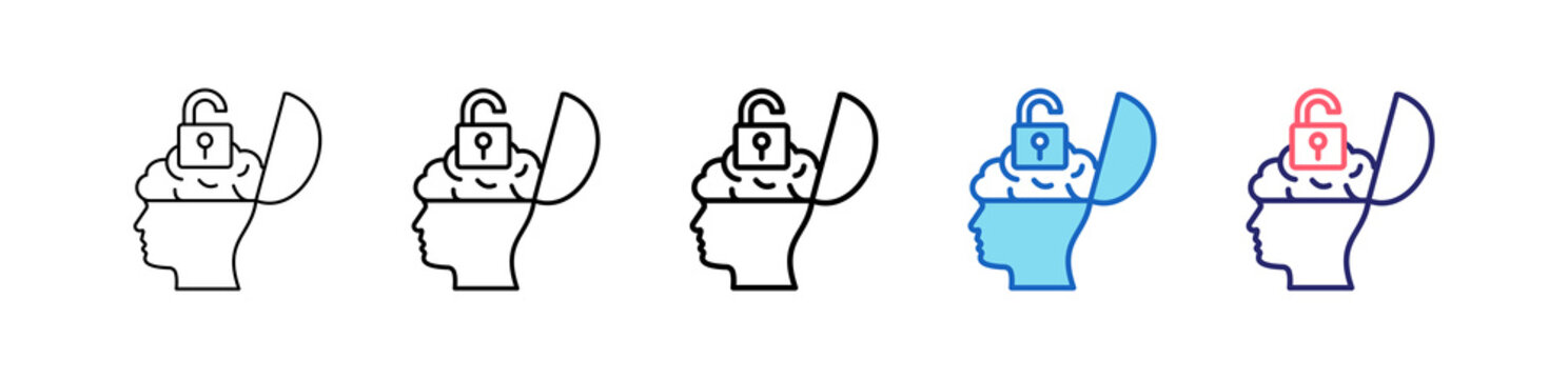 Open Mind Icon In 5 Different Styles Set Collection.   