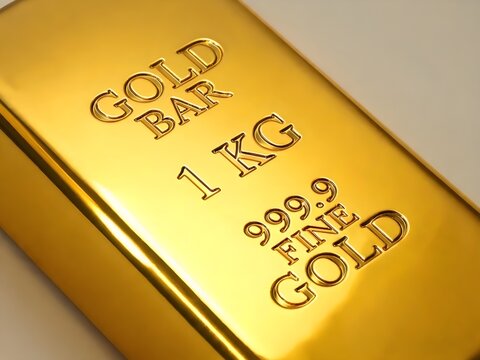 Close-Up Shiny 1 kg Gold Bar, Precious Metal Investment Bullion, Wealth, Finance and Banking Concept with Luxury Metallic Texture